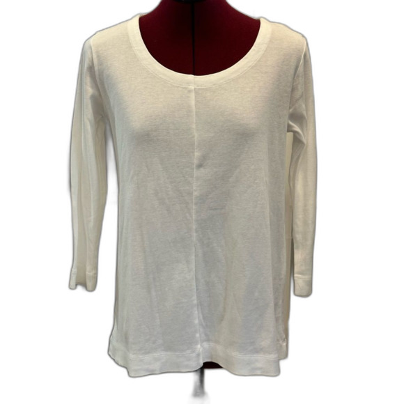 J Jill Scoop Neck 3/4 sleeve White T - Picture 1 of 4